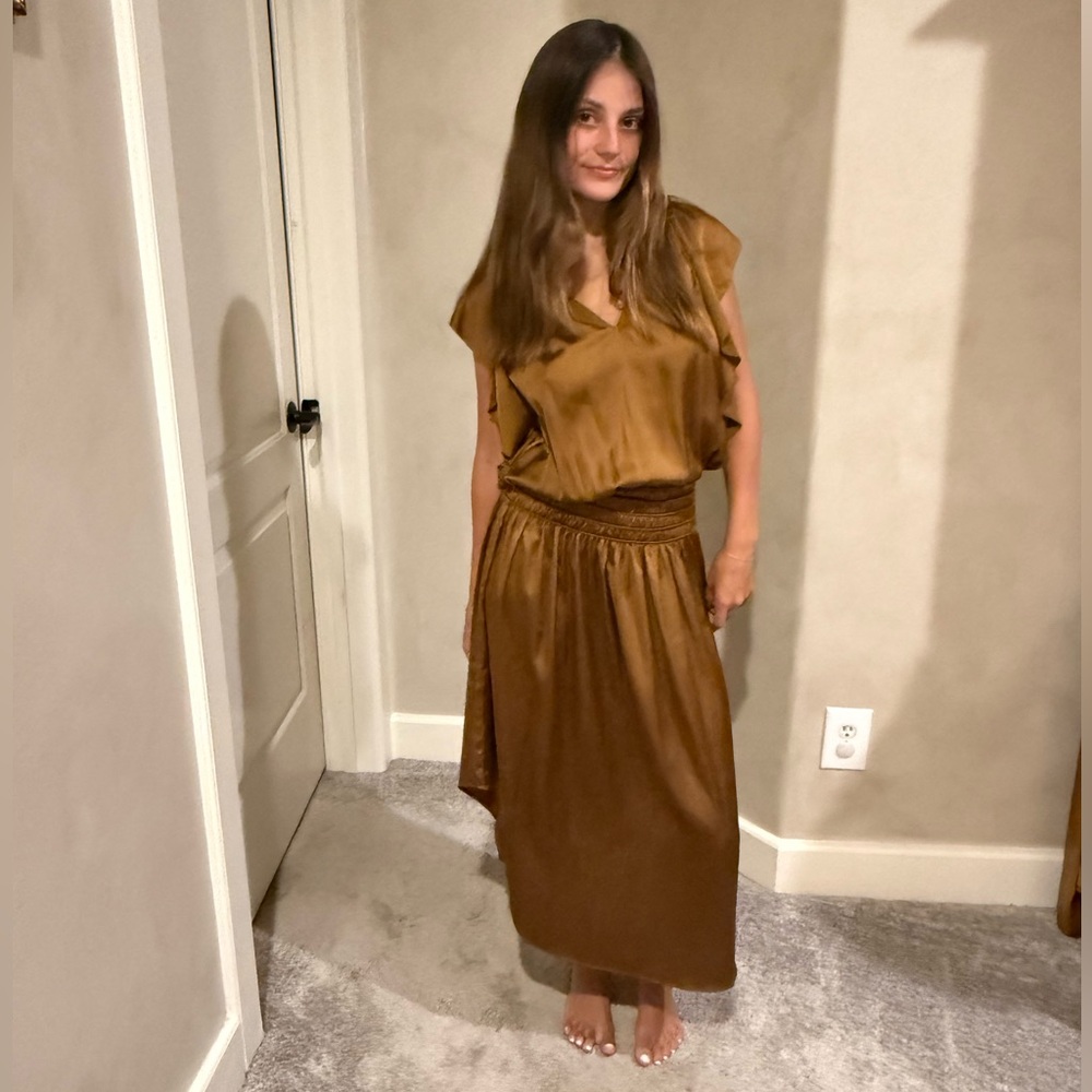 Ramy Brook Wrenn Dress in Metallic Copper Satin Midi Dress Size: Small - Picture 2 of 16